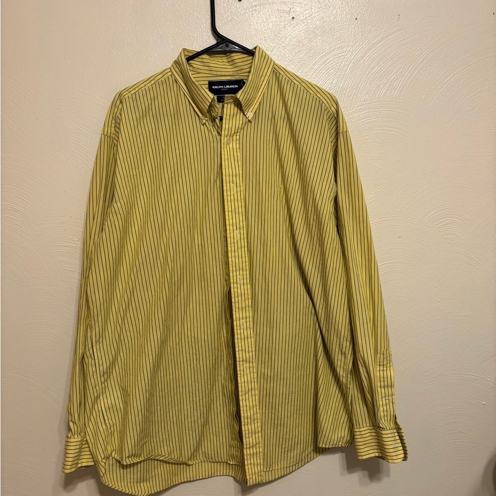 Ralph Lauren Golf Tilden Yellow Striped Button-Down Shirt Men’s L 100% Cotton